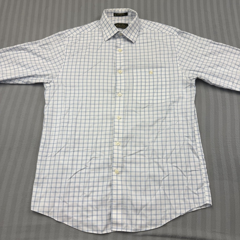Orvis Signature Collection Men's Large Cotton Button Down Long Sleeve Blue White